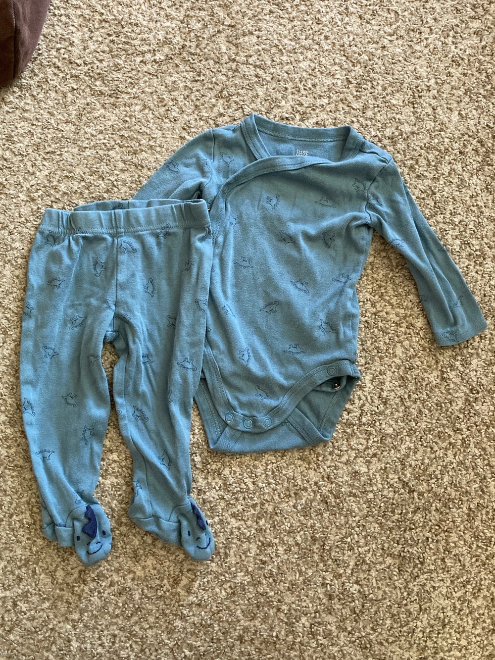 Blue Baby Two-Piece One-Piece Set - Long Sleeve Bodysuit & Footed Pants